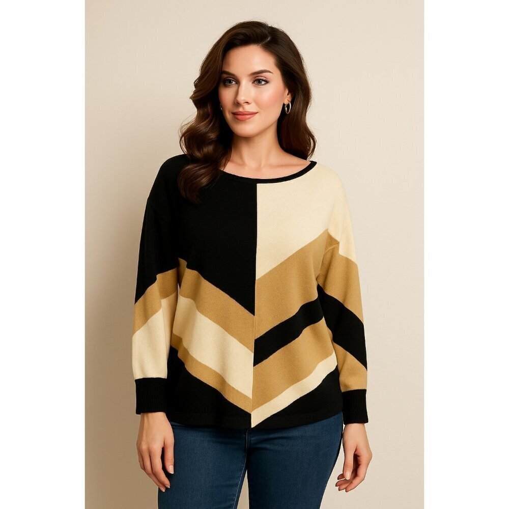 Vince Camuto Chevron Colorblock Sweater – Size Medium – Bold Neutrals